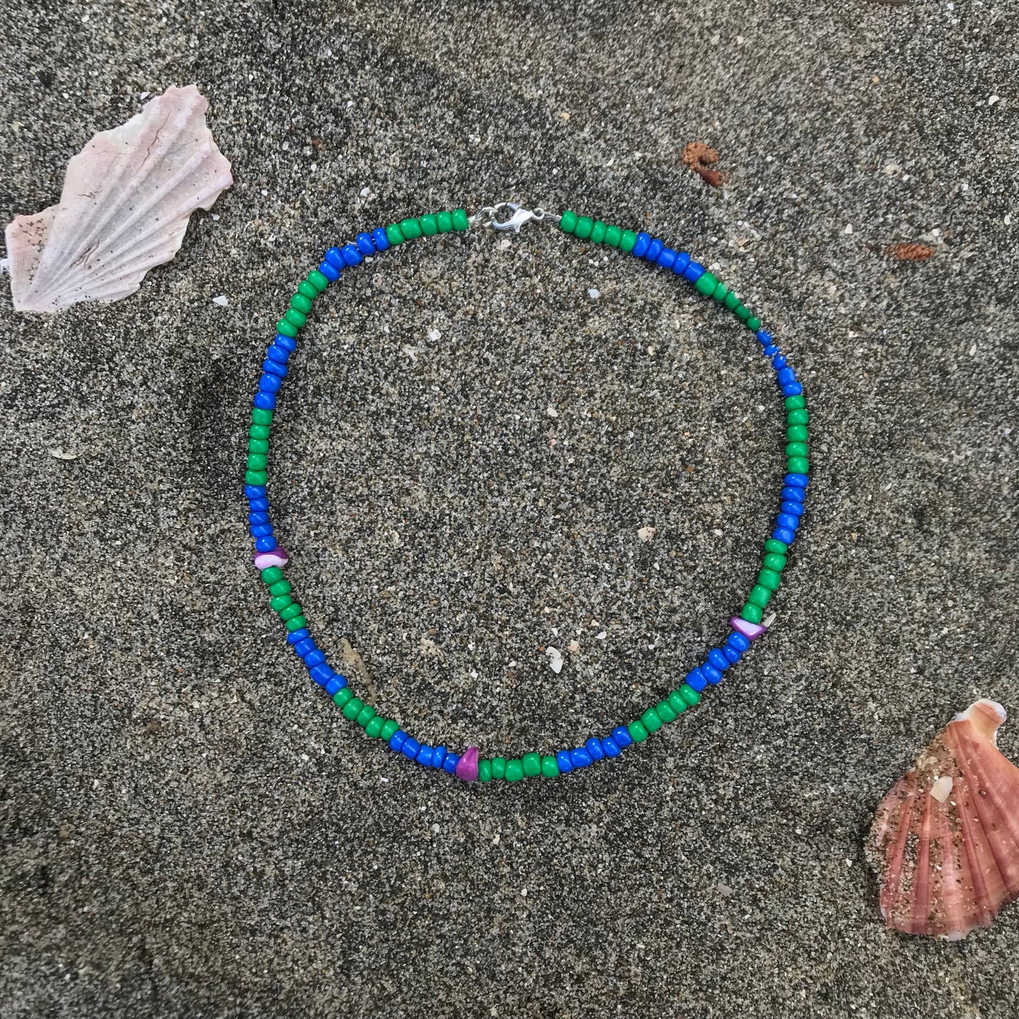 Beaded Necklace Green and Blue