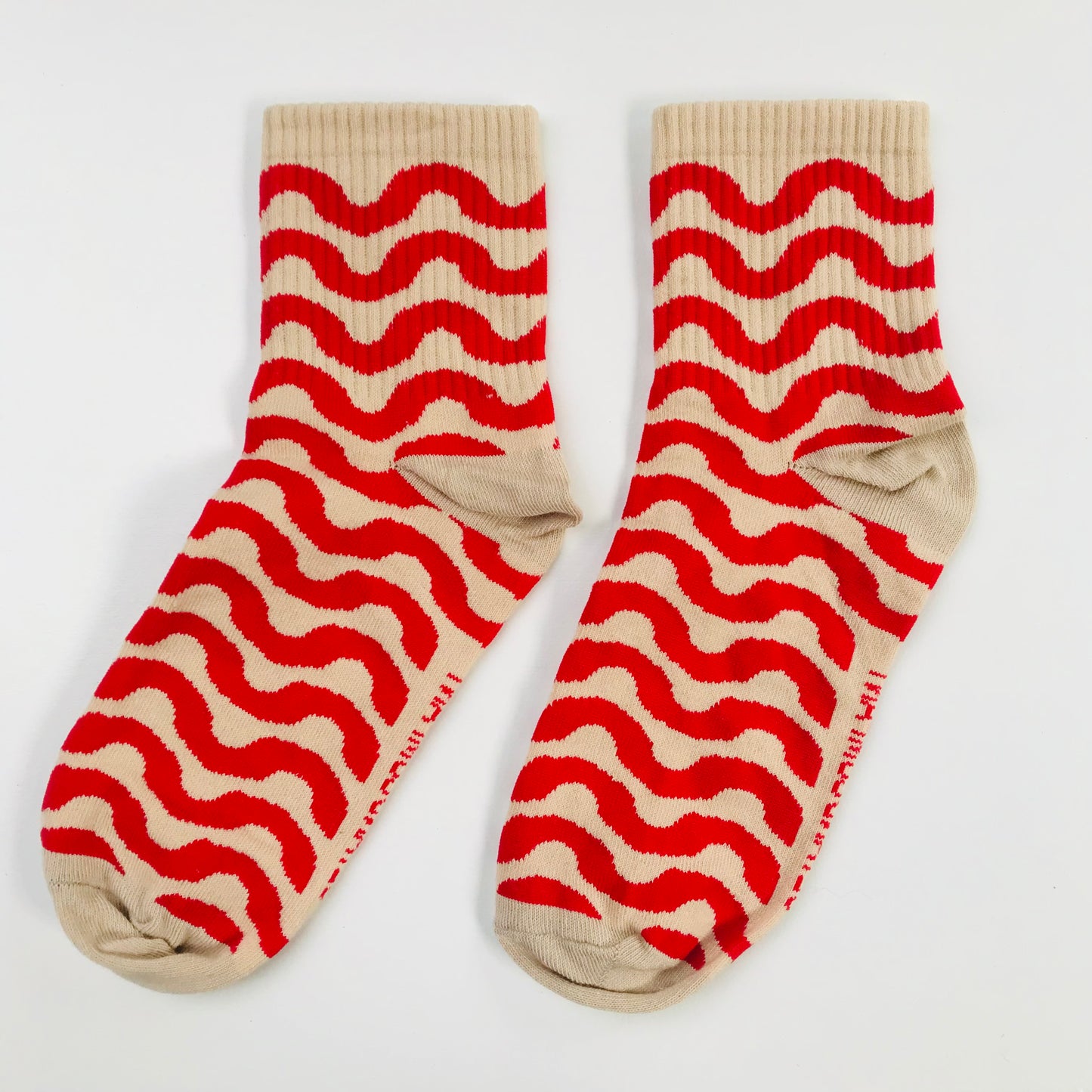 womens cotton ankle socks red and beige