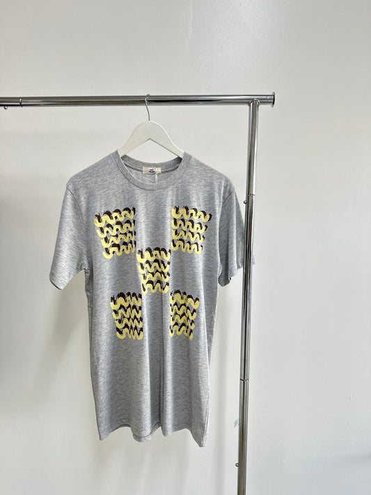 T-shirt Grey Check Waves Screen Print