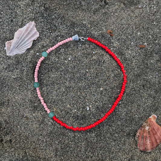 Beaded Necklace Pink and Red