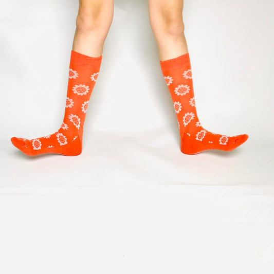 womens merino socks orange floral
