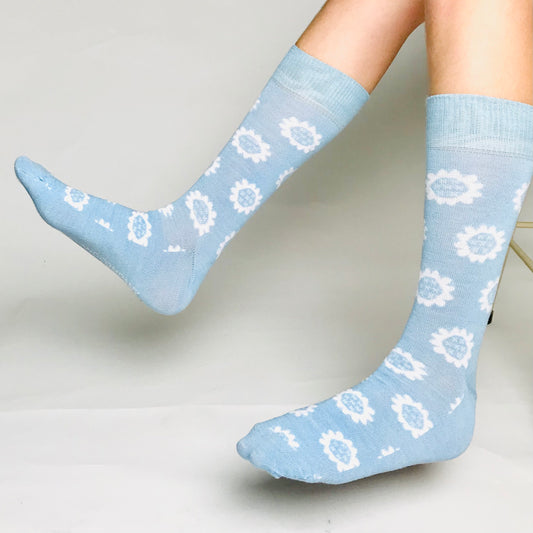 womens merino socks baby blue floral