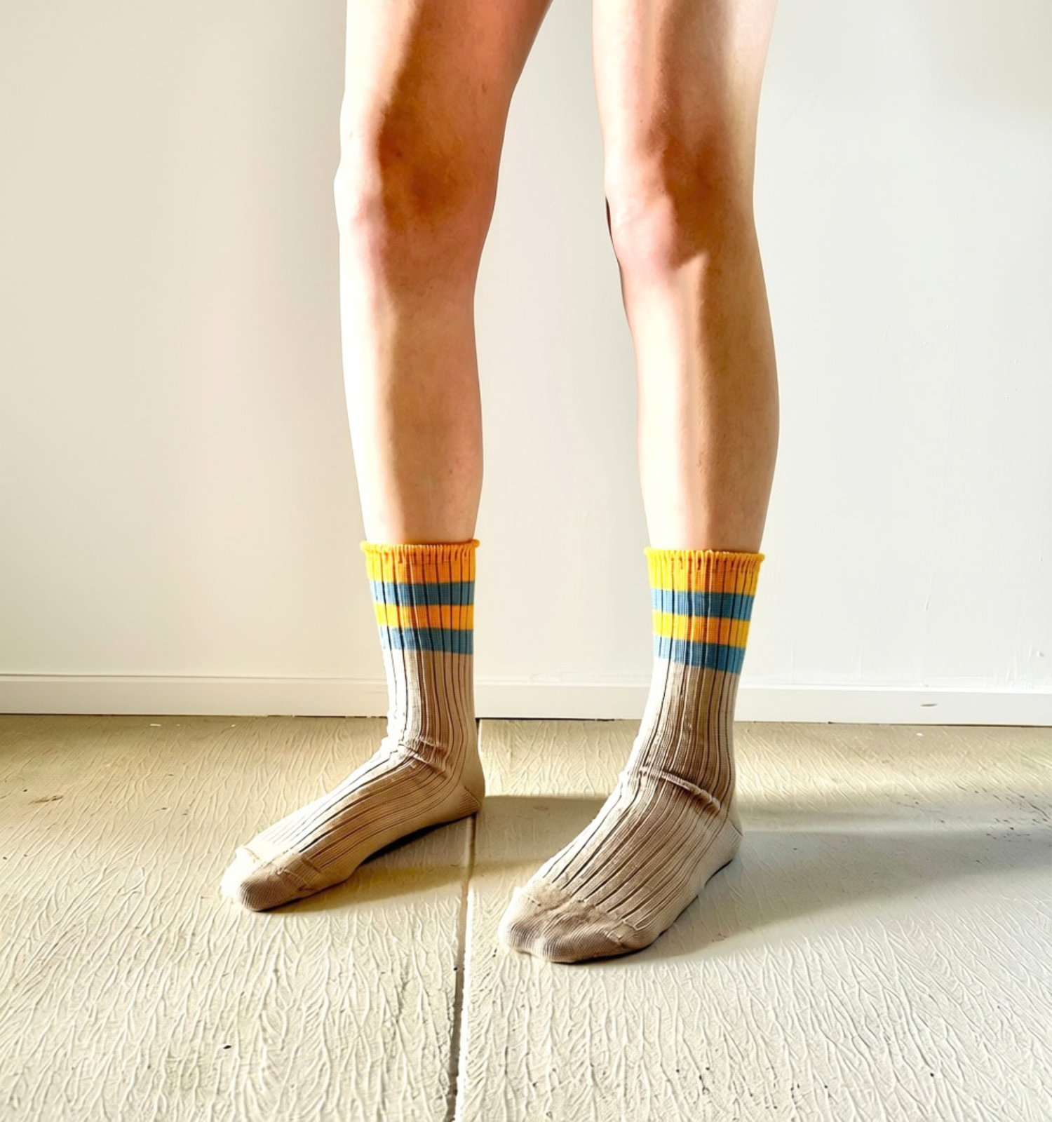 Merino Socks Ribbed Yellow Striped