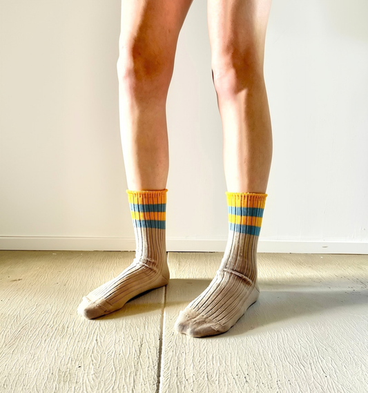 Merino Socks Ribbed Yellow Striped