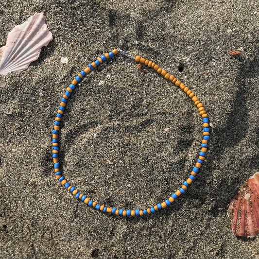 Beaded Necklace Blue and Orange