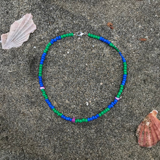 Beaded Necklace Green and Blue