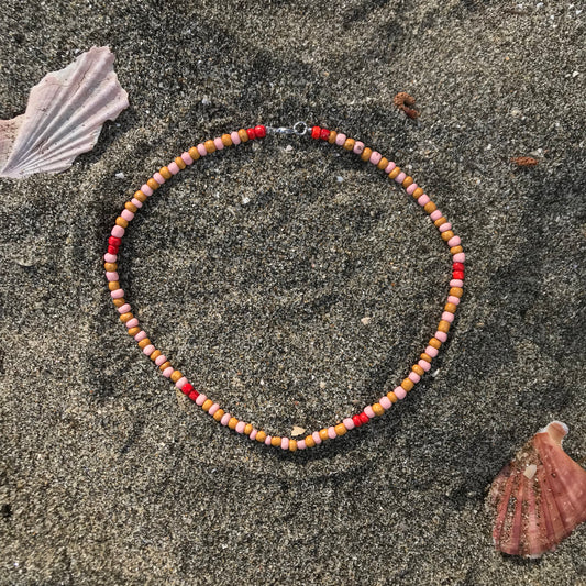 Beaded Necklace Mustard and Pink