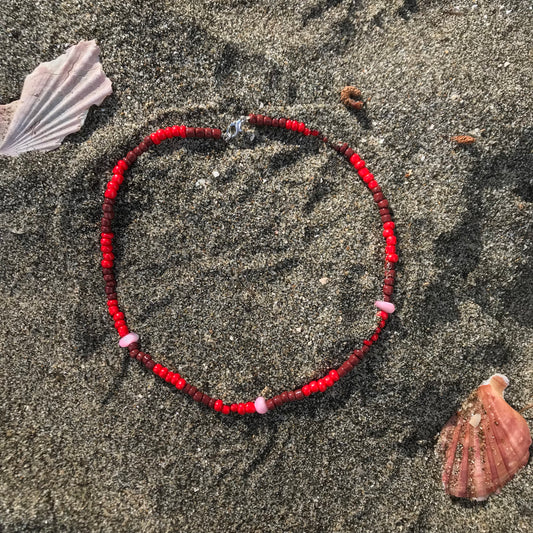 Beaded Necklace Red & Crimson