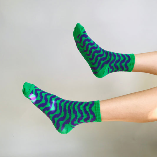 womens cotton aknle socks green and purple by sly and company