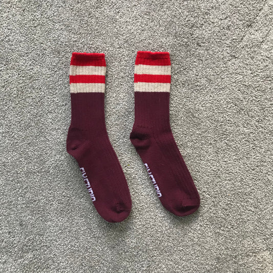 Merino Socks Ribbed Multicolour Maroon