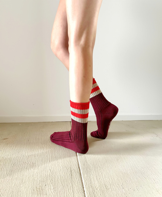 Sly Studio merino socks maroon stripe