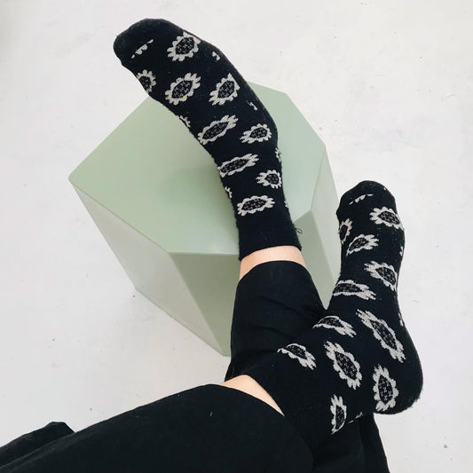 Merino Socks Floral Black